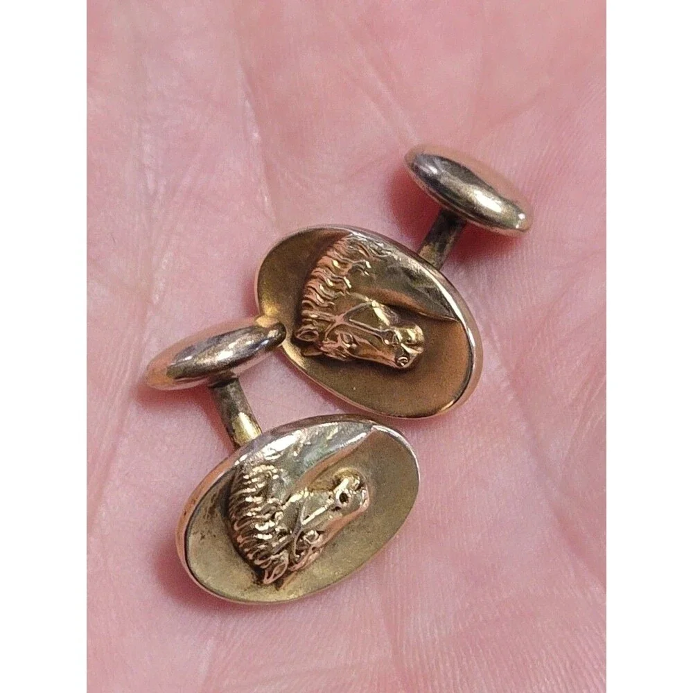 Antique Gold Filled Repousse Horse Riding Equestrian Cuff Links Cufflinks